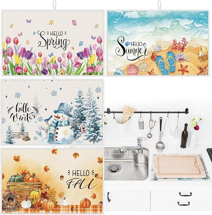 Teenyyou 4 Pcs Seasonal Dish Drying Mats by Teenyyou