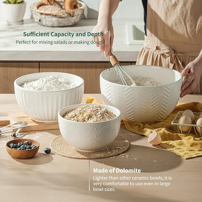 HAPPY KIT Ceramic Mixing Bowls Set, Nesting Bowls Set - Image 2