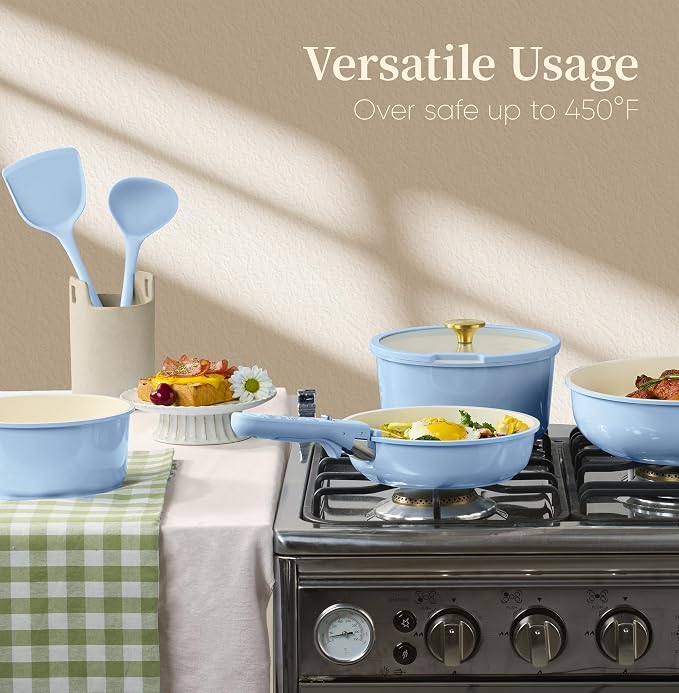 CAROTE 15Pcs Ceramic Cookware Set, Pots and Pans Set Non Stick, Kitchen Cooking - Image 7