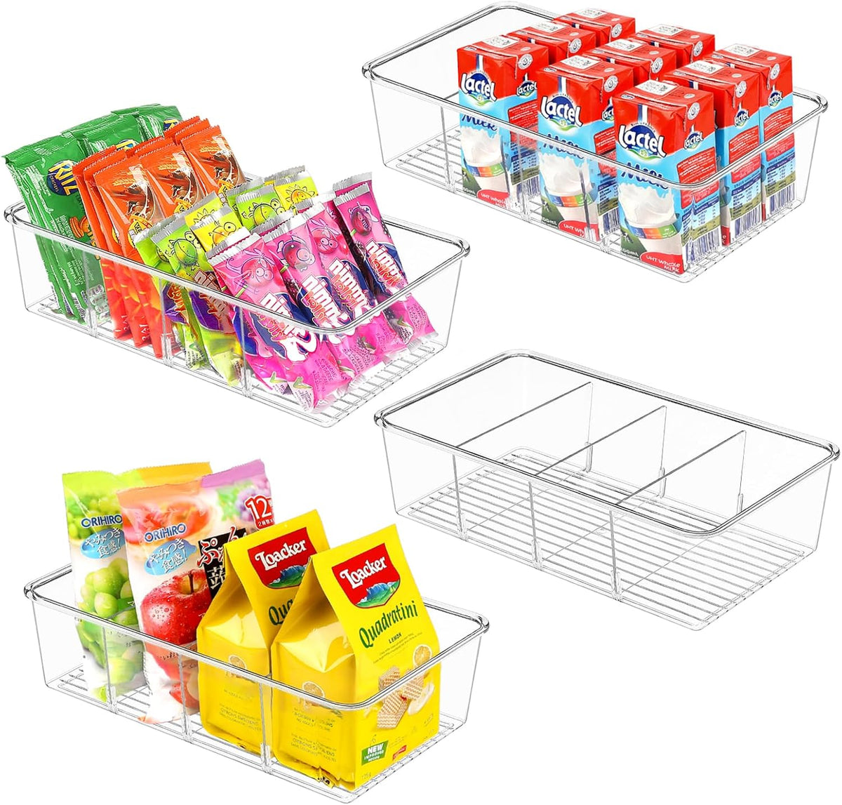 ZIZOTI Snack Organizer for Pantry Shelf, 4 Pack Clear Plastic Pantry