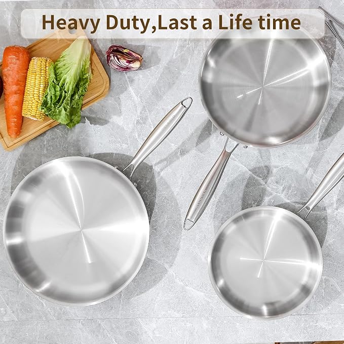 DELARLO Tri-Ply Stainless Steel Pan, 18/10 Frying Pan, Oven Safe Up to 600°F - Image 6
