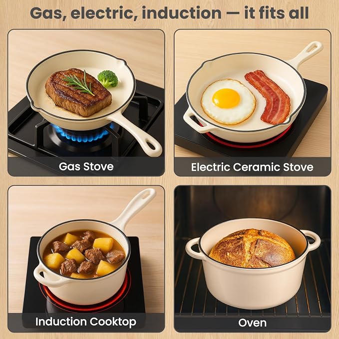 QuliMetal Enameled Cast Iron Cookware Set, 5-Piece Pots and Pans Set - Image 6