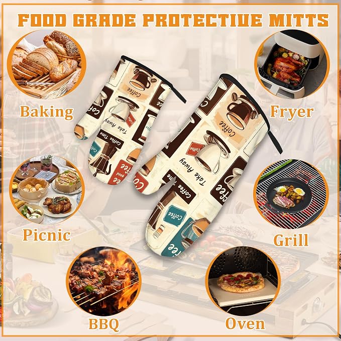 Vintage Coffee Oven Mitts and Pot Holders, Heat Resistant Oven Mitts Gloves and - Image 5