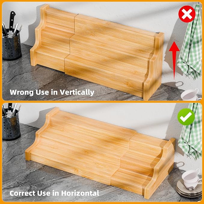Simple Trending Spice Rack Kitchen Cabinet Organizer, 3 Tier Bamboo Expandable - Image 5