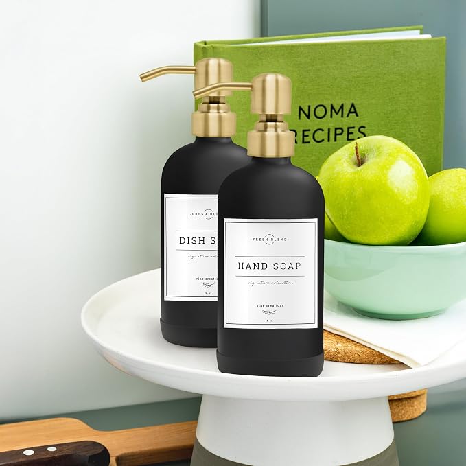 Vine Creations Black Glass Soap Dispenser, 2 Pack Kitchen Soap Dispenser Set - Image 8