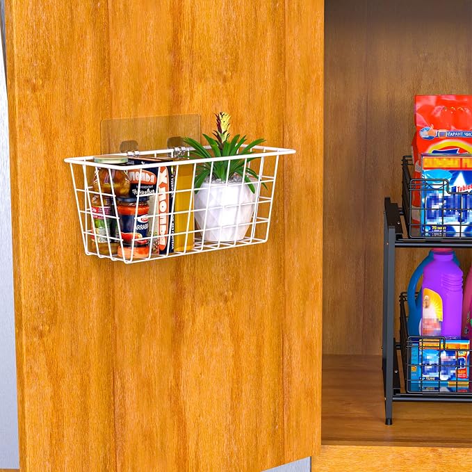 MaraFansie Wall Wire Baskets Bin No Drilling Adhesive Hanging Baskets Wall - Image 3
