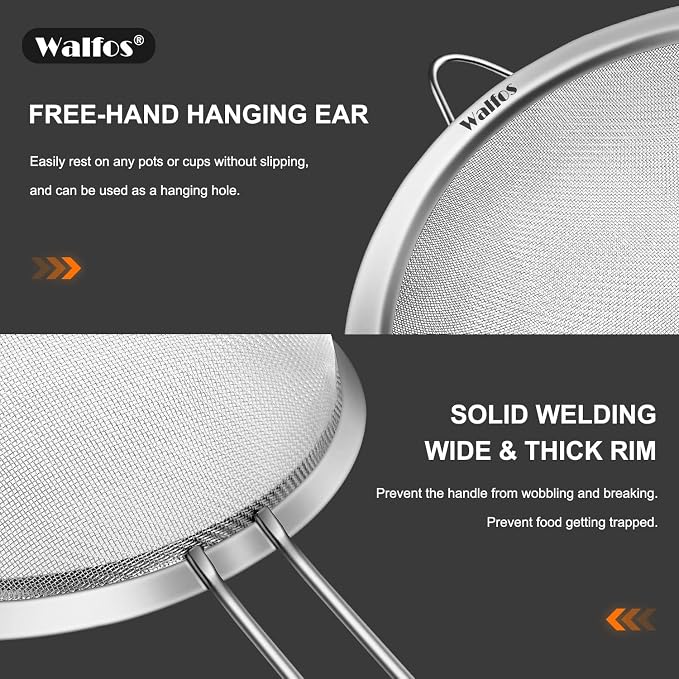 Walfos Fine Mesh Strainer 4PCS, Versatile Kitchen Strainer - Image 9