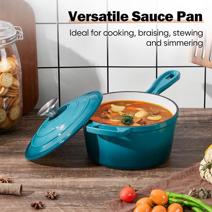 Homikit 1 QT & 2 QT Saucepan Set, Enameled Cast Iron Saucepan - Image 8