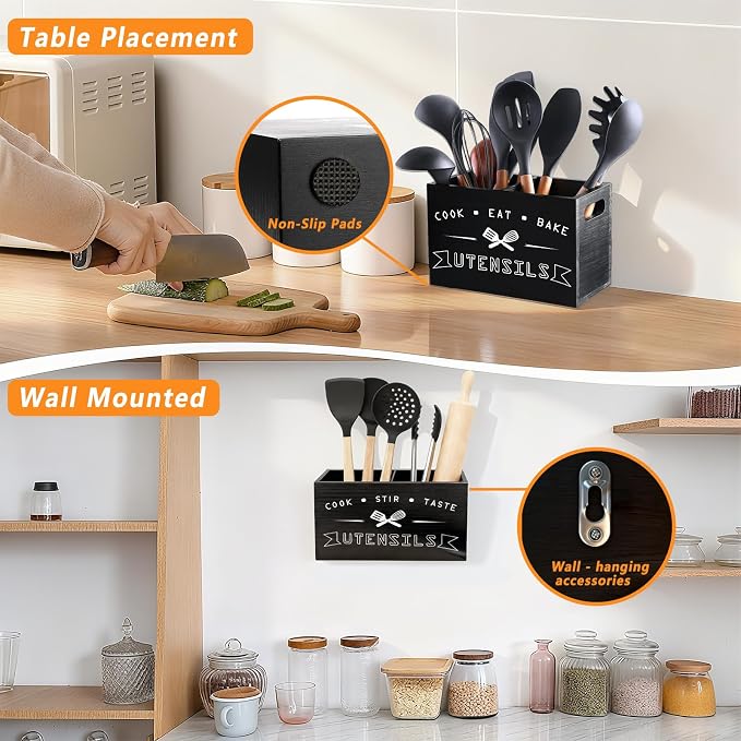 Small and Durable Wood Kitchen Utensil Holder - Image 3