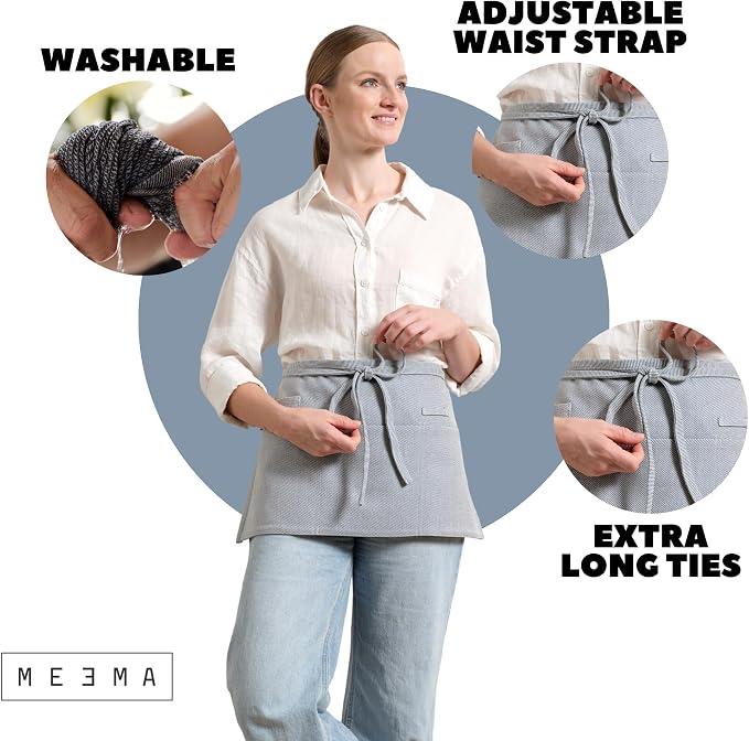 MEEMA Chef Waist Apron Cotton Fabric |Washable & Breathable Waitress & Server - Image 5