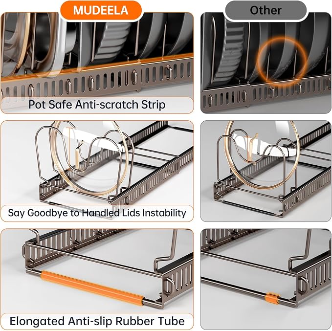 MUDEELA Pots and Pans Organizer under Cabinet, Expandable Pan Lids Organizers - Image 4