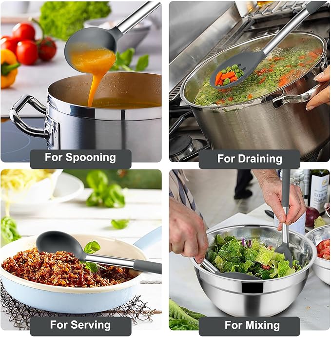 TeamFar Kitchen Utensils, for Non-stick Cookware Flipping, Draining – Gray - Image 4