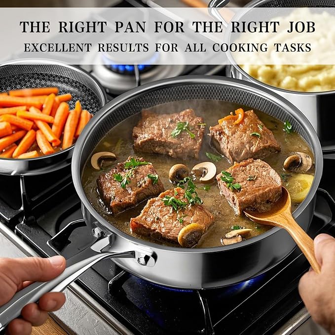 VONIKI Hybrid Tri-ply Stainless Steel Cookware Set, Pots And Pans Set Non Stick - Image 4