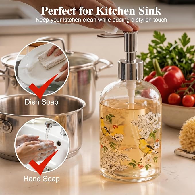 17oz Glass Soap Dispenser with Plastic Pump, 2 Pack Refillable Kitchen Soap - Image 4
