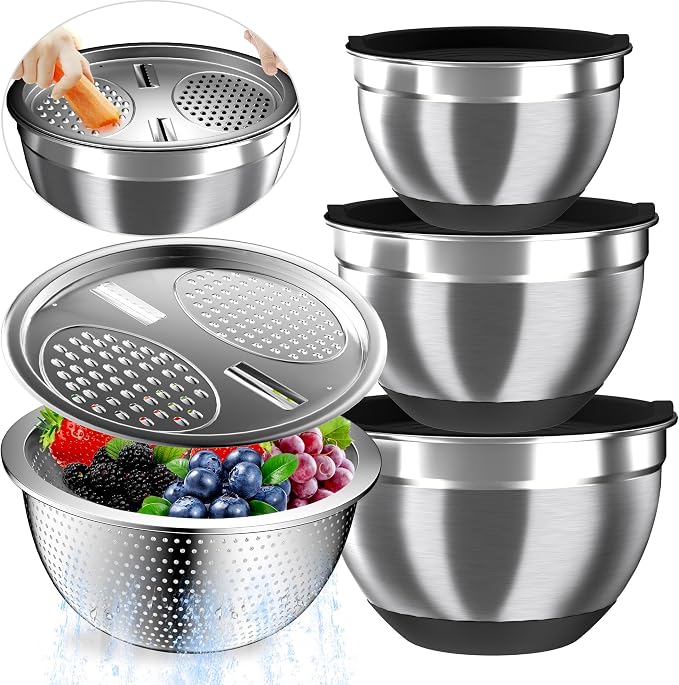 Nicdiet Mixing Bowls with Airtight Lids, Stainless Steel Mixing Bowl Set with 3 by AUFETQ