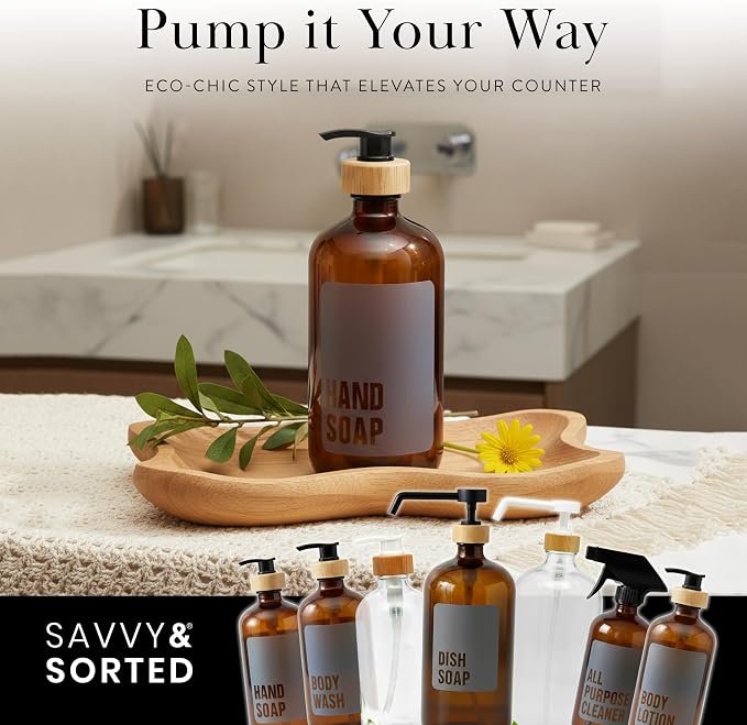 SAVVY & SORTED Amber Glass Hand Soap Dispenser - Image 4