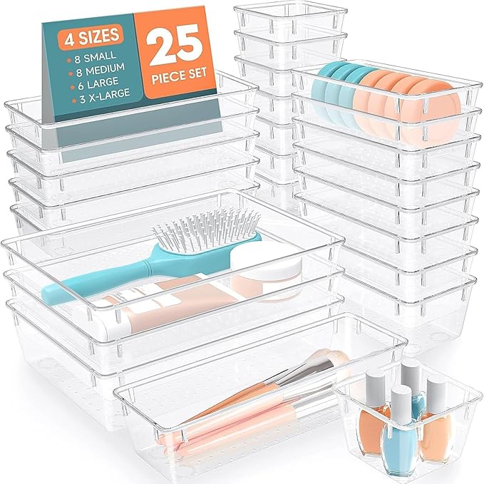 SpaceHacks 25 PCS Plastic Drawer Organizer Set, 4-Size Versatile Organizer by SpaceHacks