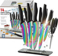 Marco Almond® Knife Block Set, 14-Piece Rainbow Color Stainless Steel Knife Sets by MarcoAlmond