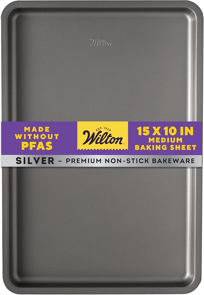 Wilton Silver Non Stick Medium Baking Sheet, 15.25 x 10.25 Inch, Cookie Sheet by Wilton