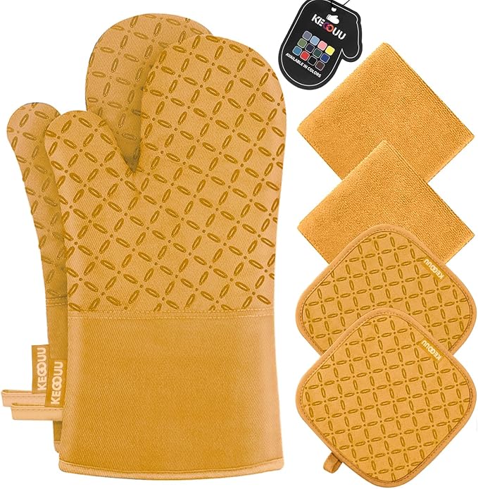 KEGOUU Oven Mitts and Pot Holders 6pcs Set, Kitchen Oven Glove High Heat by KEGOUUOvenMitt