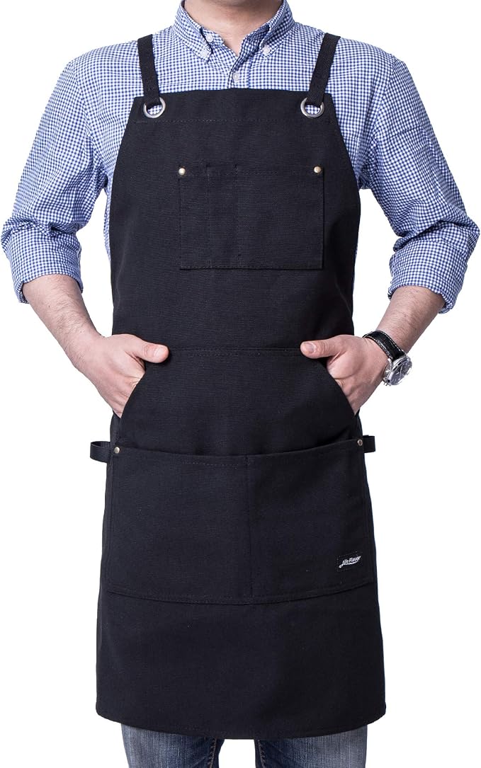 Heavy Duty Canvas Work Apron, Tool Pockets, Back Straps Adjustable（black） - Image 2