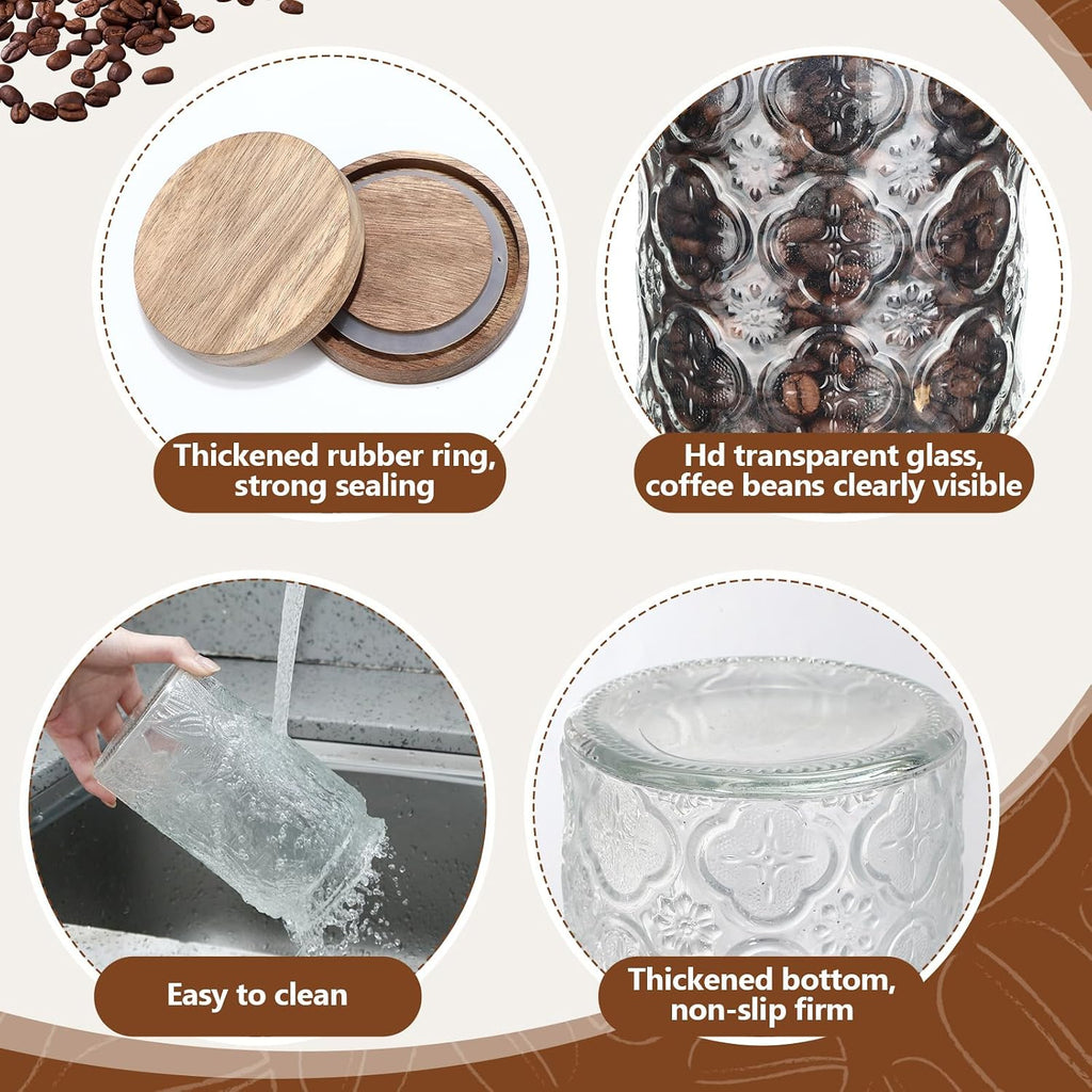 Glass Coffee Grounds Container with Shelf 2 x 34 oz Glass Coffee Bean