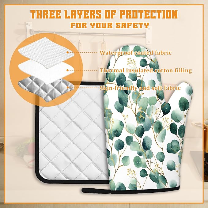 Eucalyptus Leaf Oven Mitts and Pot Holders Set - Image 3