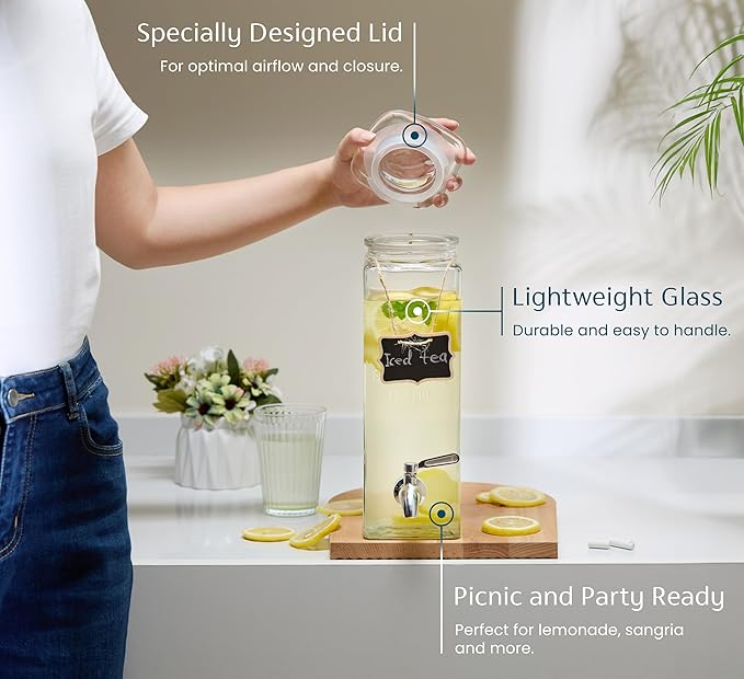 Kook Drink Dispenser, 80 oz, Water Dispenser Countertop, Glass Drink Dispenser - Image 4