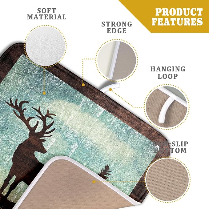 Giwawa Retro Deer Forest Cabin Silhouette Dish Drying Mat Countertop 16x18 Fall - Image 4