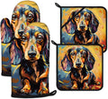 Watercolor Dog Oven Mitts and Pot Holders Sets Heat Resistant 4Pcs Potholders by ANTJOO