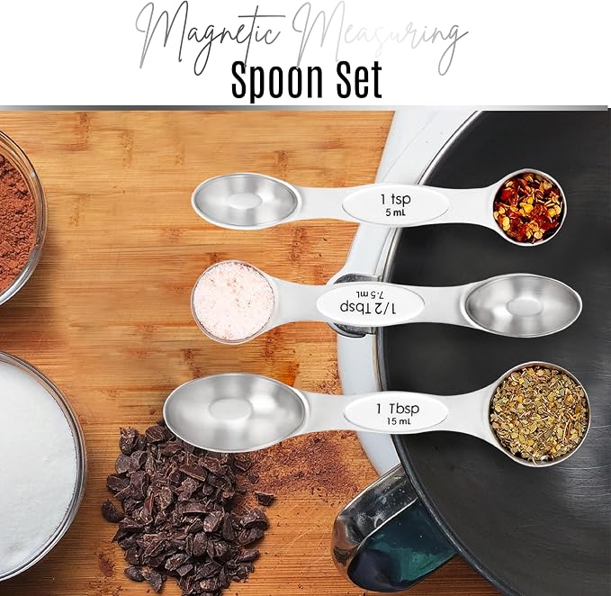 Magnetic Measuring Spoons Set of 9 Stainless Steel Dual-Sided Stackable - Image 8