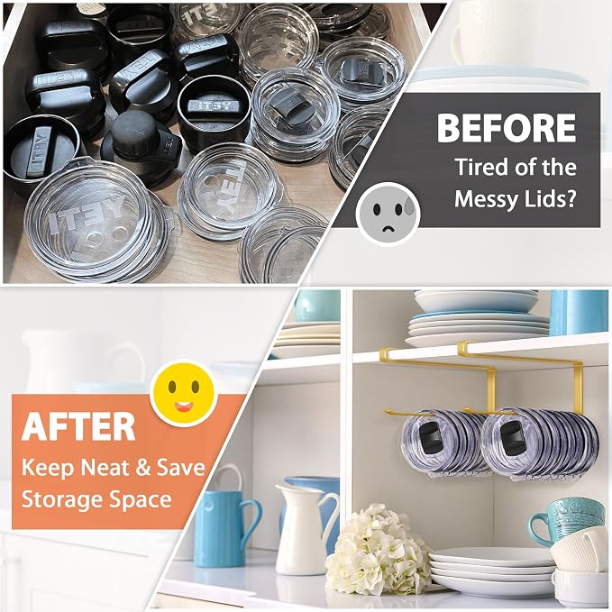 2 Pack Tumbler Lid Organizer, Horizontal Tumbler Lid Storage Hook to Hold Up 20 - Image 5
