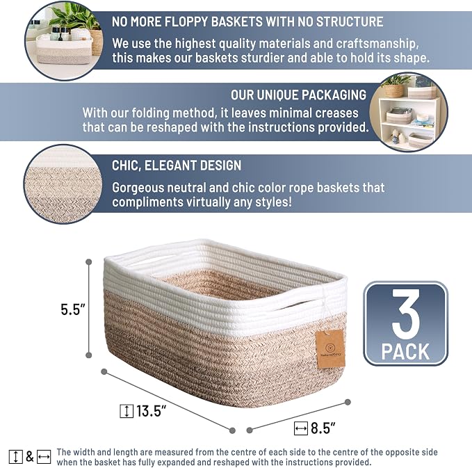 NaturalCozy 13.5”x8.5”x5.5” Storage Baskets - Image 2