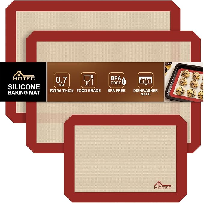 HOTEC Silicone Baking Mats 3 Pack – Thickened Non-Stick Reusable Silicone by Hotec