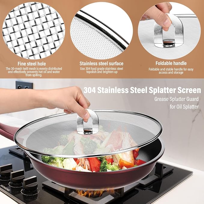 3 Pack Splatter Screen for Frying Pan 13" 11.5" 9.8" Stainless Steel Grease - Image 3