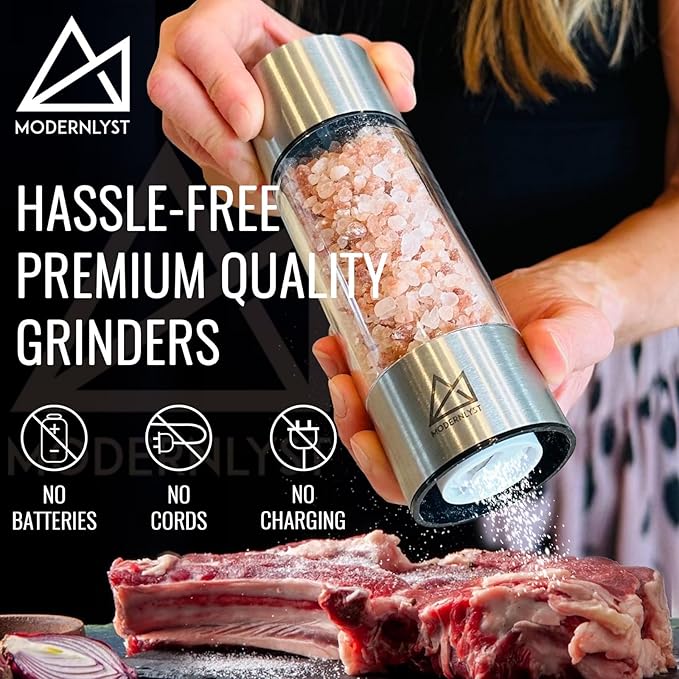 Salt and Pepper Grinder Set Manual 2 Pack | Large Round Salt and Pepper Shakers - Image 2