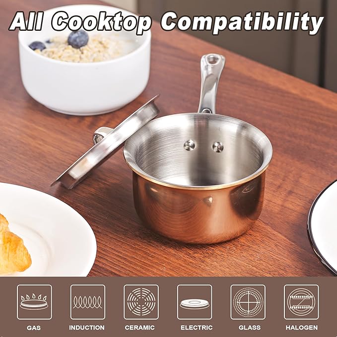 Mini Sauce Pan with Lid, Tri-Ply Stainless Steel Pot with Stay-Cool Handle & - Image 3