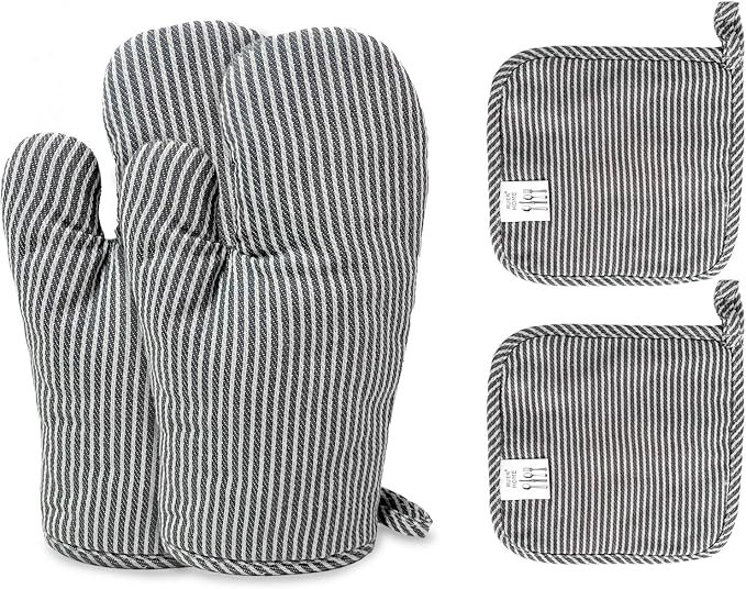 4Pcs Oven Mitts and Pot Holders, Heat Resistant Oven Mitts Set by CoekMoed