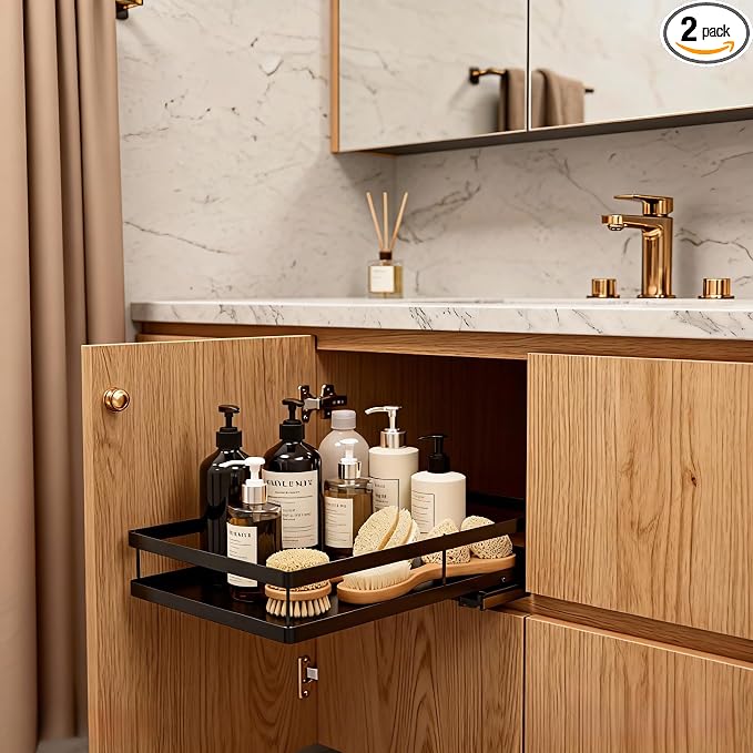 Under Sink Organizer, Dual-Rail Ball-Bearing, Under Kitchen Sink Organizer by jcylq
