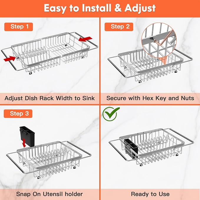 Expandable Over The Sink Dish Drainer Drying Rack In Stainless Steel Metal - Image 5