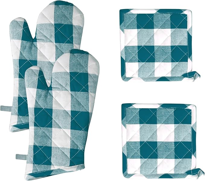 Native Fab Buffalo Plaid Check Oven Mitts and Pot Holders Set of 4, 100% Cotton by NativeFab