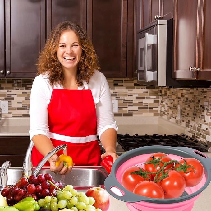 Pink Round Silicone Colander Collapsible – Foldable Kitchen Strainer Small - Image 9