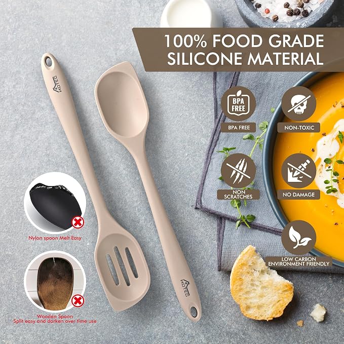 HOTEC Heat Resistant Silicone Cooking Spoon Spatula, Large Kitchen Solid and - Image 3