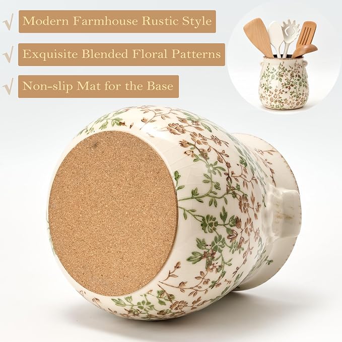 Utensil Holder for Kitchen Counter, Modern Farmhouse Rustic Cooking Utensil - Image 3