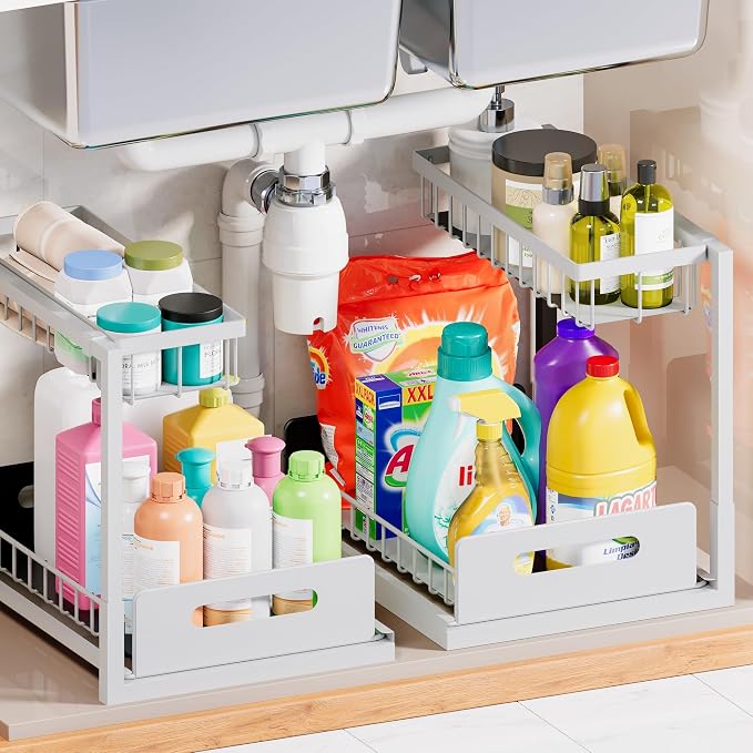 VUSIGN 2 Pack Under Sink Organizer and Storage, 2 Tier Under Cabinet Organizer by VUSIGN