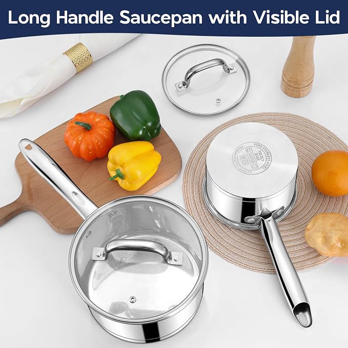 LIANYU Stainless Steel Saucepan Set of 2, 1QT & 3QT Sauce Pan - Image 6