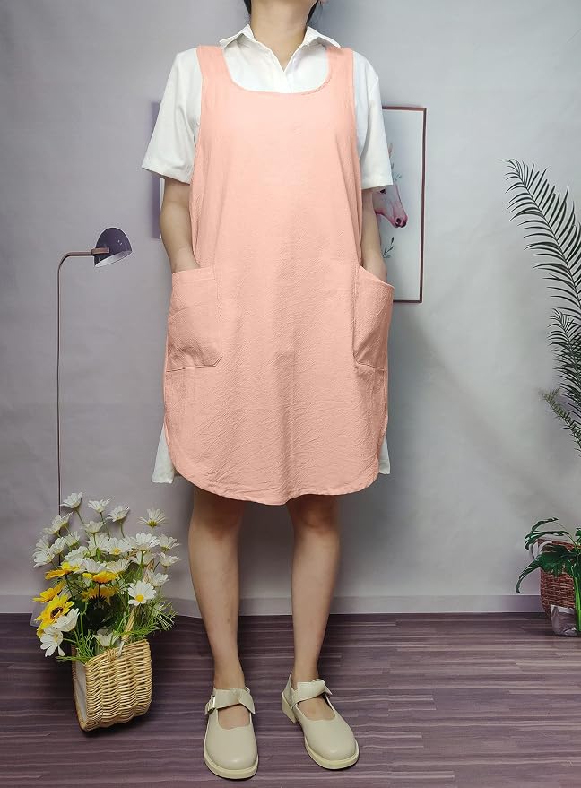 Cotton Cross Back Aprons Solid Color Cooking Kitchen Garden Smock - Image 6
