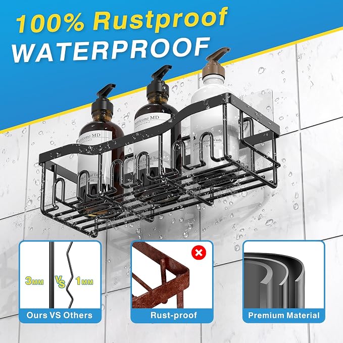 EUDELE 5-Pack Rustproof Stainless Steel Shower Caddy Set– No Drill Adhesive - Image 6