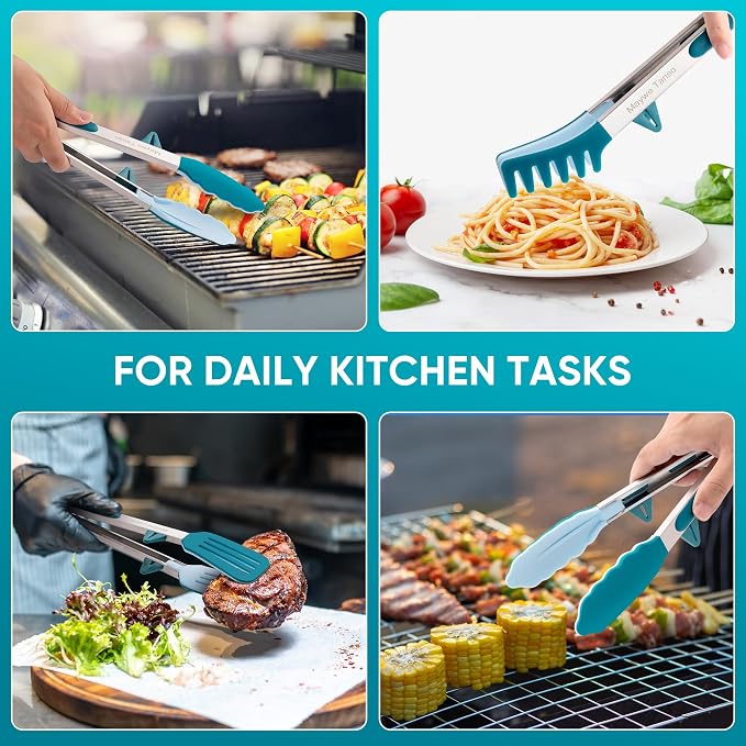 5-Pack Silicone Tongs for Cooking, Maywe Tanso 4PCS 13-Inch Kitchen Tongs - Image 5