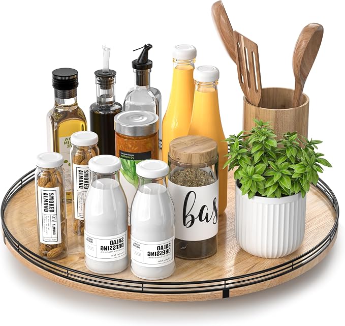18" Lazy Susan Oak Wood Turntable Organizer by AMH